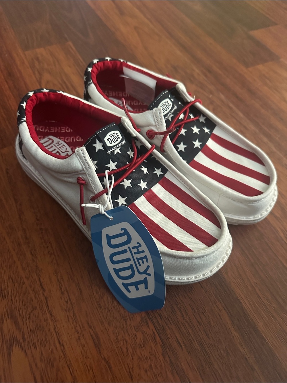 Hey Dude Kids Slip-On Sneakers in Red, White & Blue Flag Print